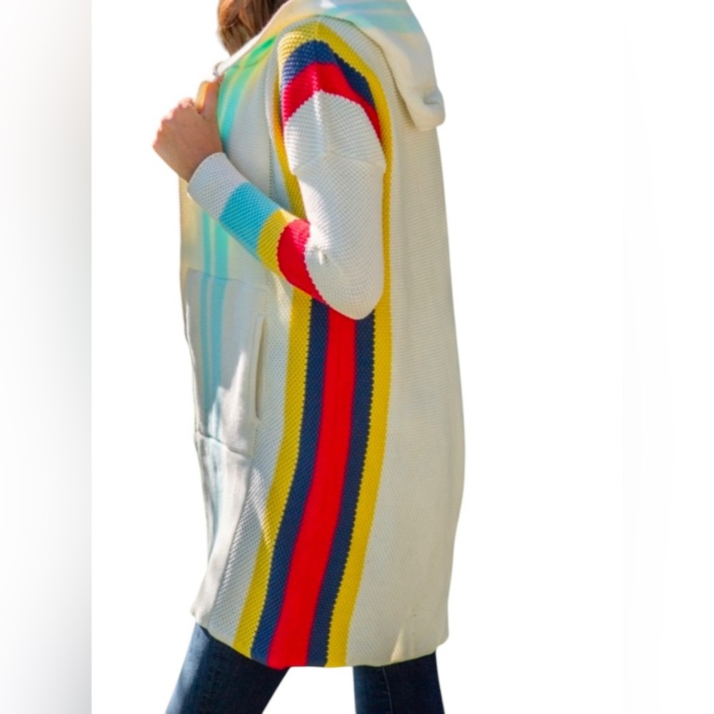 Evy’s Tree The Rory Cardigan hooded sweater/hoodie, off white w/accent stripes,S